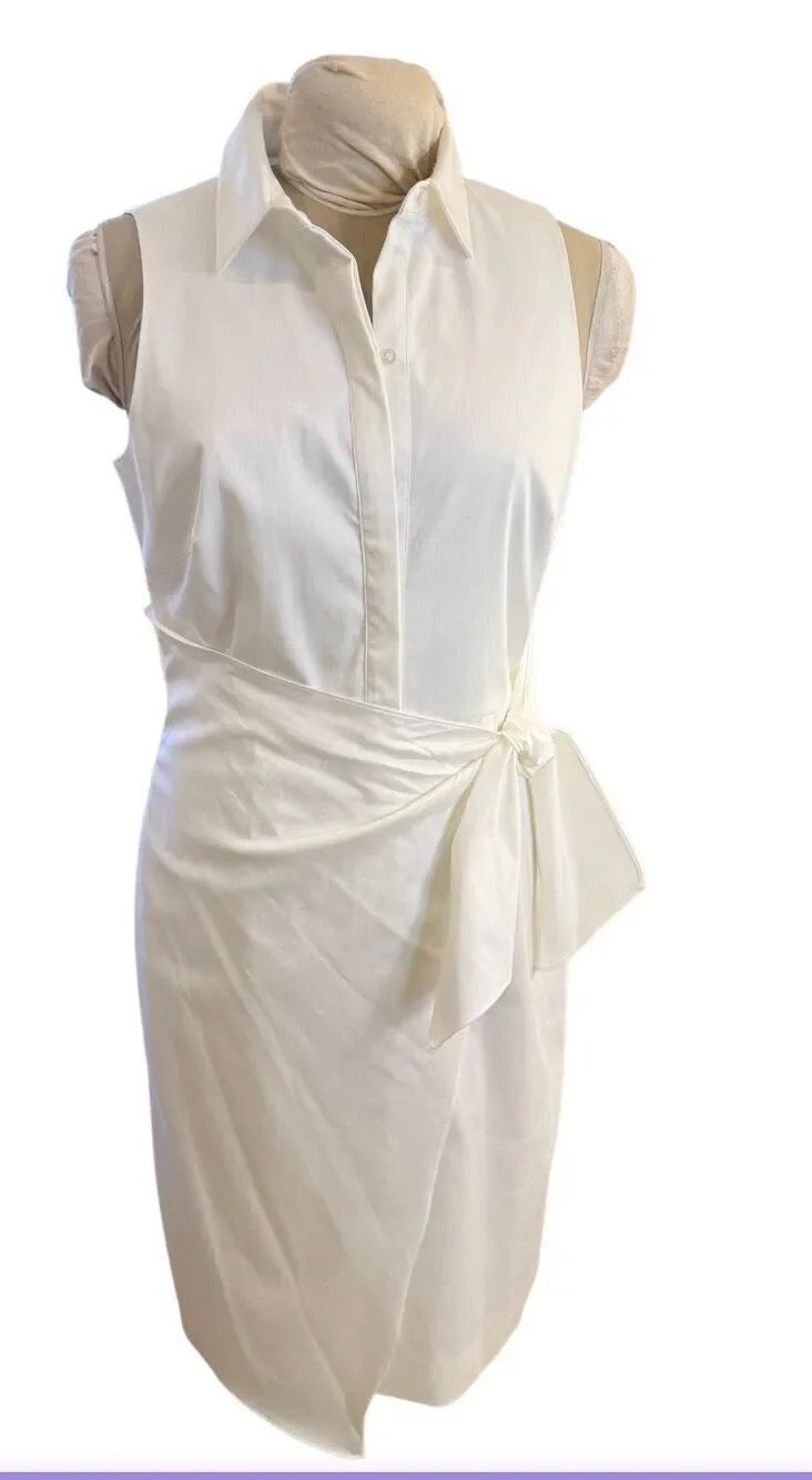NWT Antonio Melani Sleeveless Wrap Shirt Dress Sz. 10 White Resort Vacation Date